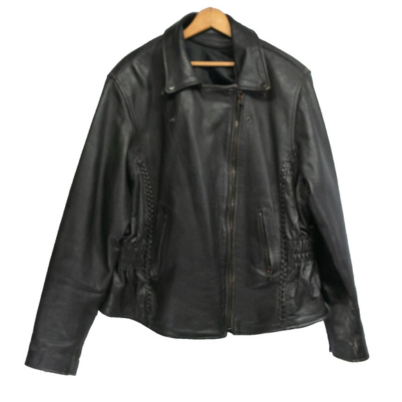 Women's Unbranded XL Black Leather Coat Biker Jacket Riding Motorcycle - Picture 1 of 12